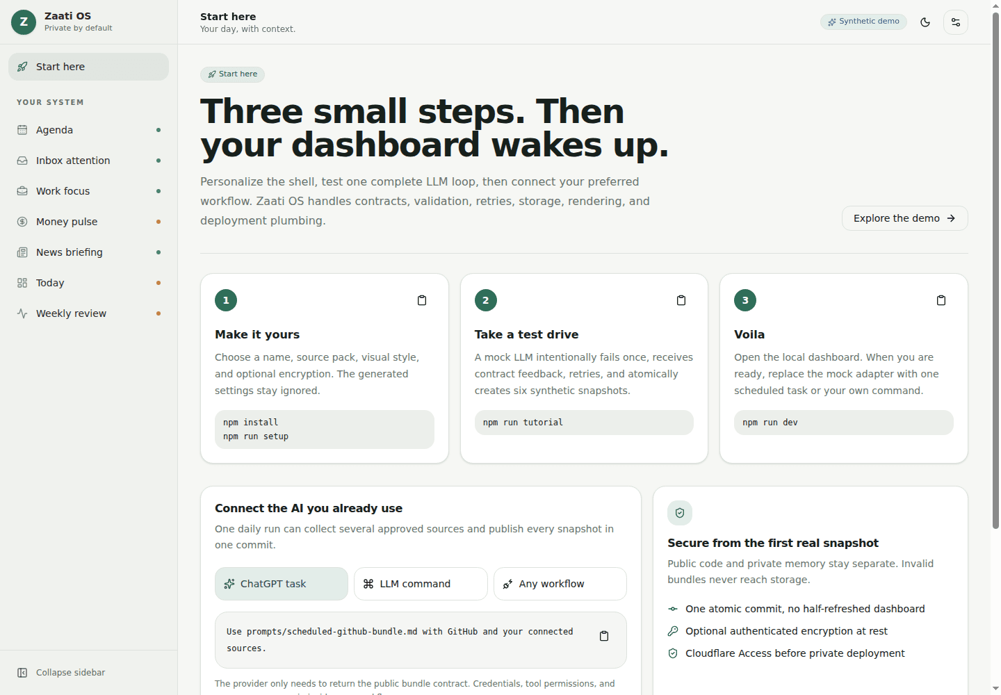 Zaati OS setup screen